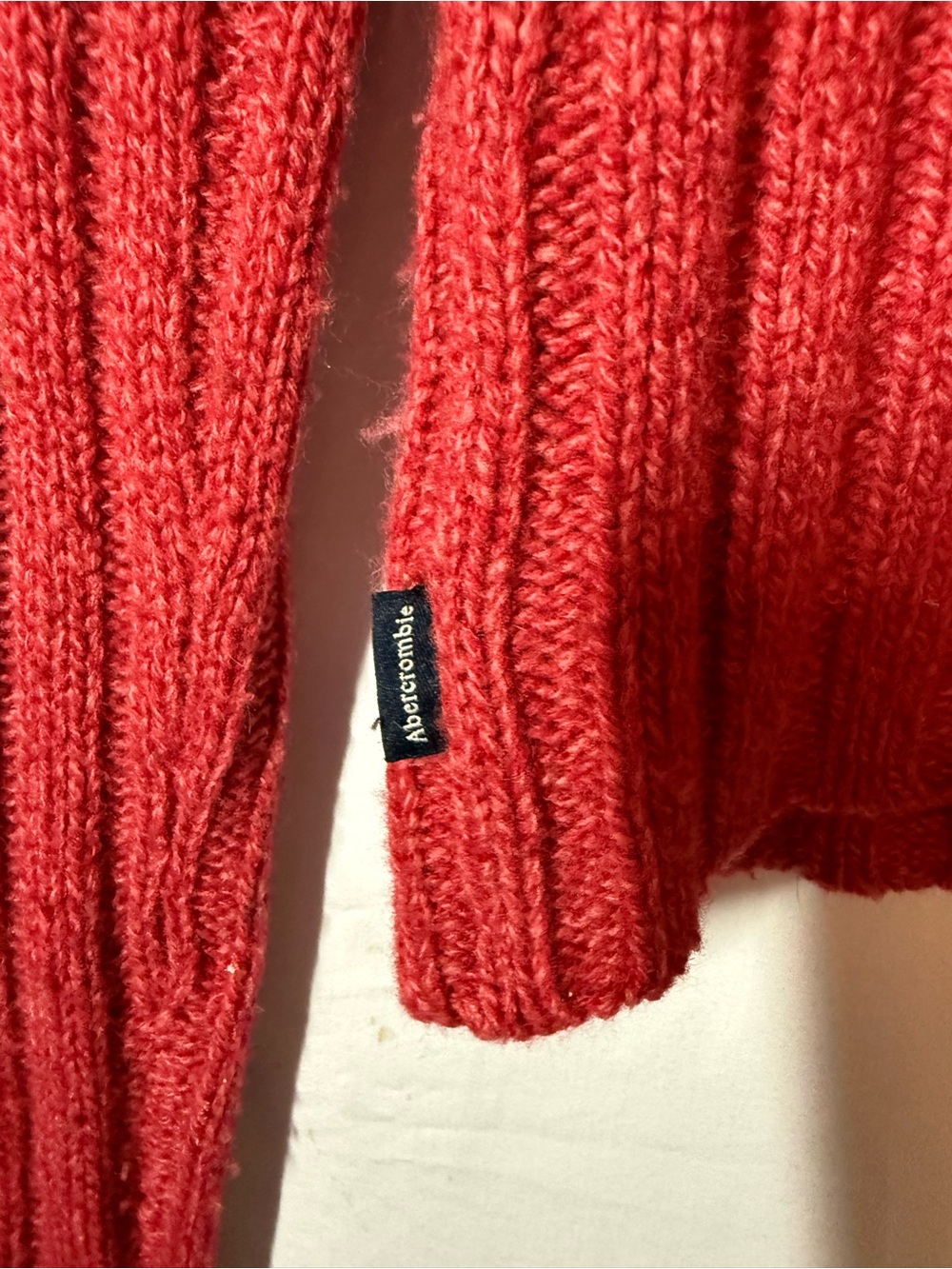 Abercrombie & Fitch Vintage Lambswool Hoodie Sweater Red Ribbed Knit Size S - Picture 4 of 6